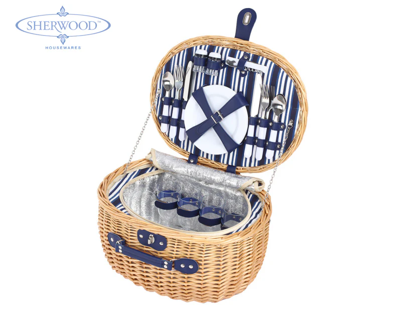 Sherwood Home 4-Person Adelaide Insulated Wicker Picnic Basket - Natural