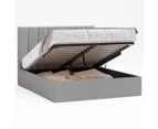 Gas Lift Storage Bed Frame with Vertical Panel Bed Head in King, Queen and Double Size (Grey Corduroy Velvet)