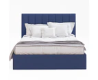 Gas Lift Storage Bed Frame with Vertical Panel Bed Head in King, Queen and Double Size (Dark Navy Blue Corduroy Velvet)
