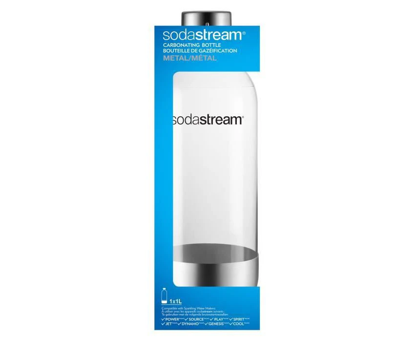 SodaStream - 1 liter PET bottle with stainless steel base and lid - can be used universally in SodaStream water bubbler with plastic bottle BPA FREE