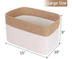 Woven Cotton Rope Storage Baskets with Handles Large Washable Basket Set Decorative Storage Bins Boxes Nursery Baby Kid Toy Blanket - White/Brown