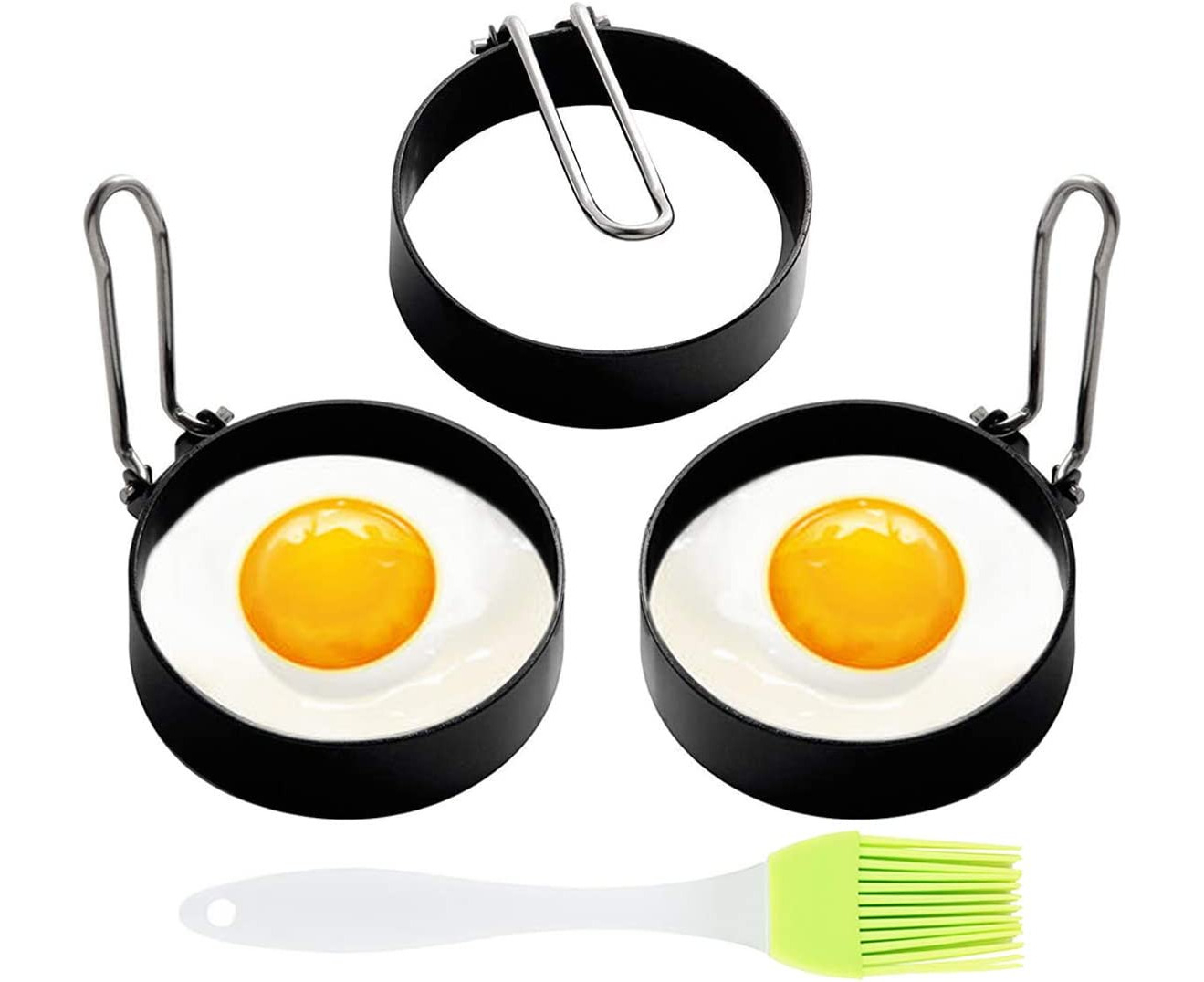 Round Egg Ring Set Black Stainless Steel Pancake Mold 2 Pack Egg Ring Reusable Kitchen Cooking Tools for Frying or Shaping Eggs/Sandwiches/Breakfast 