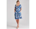 Millers Short Sleeve Knee Length Dress With Zipped Detail - Womens - Denim Floral
