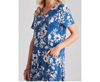 Millers Short Sleeve Knee Length Dress With Zipped Detail - Womens - Denim Floral
