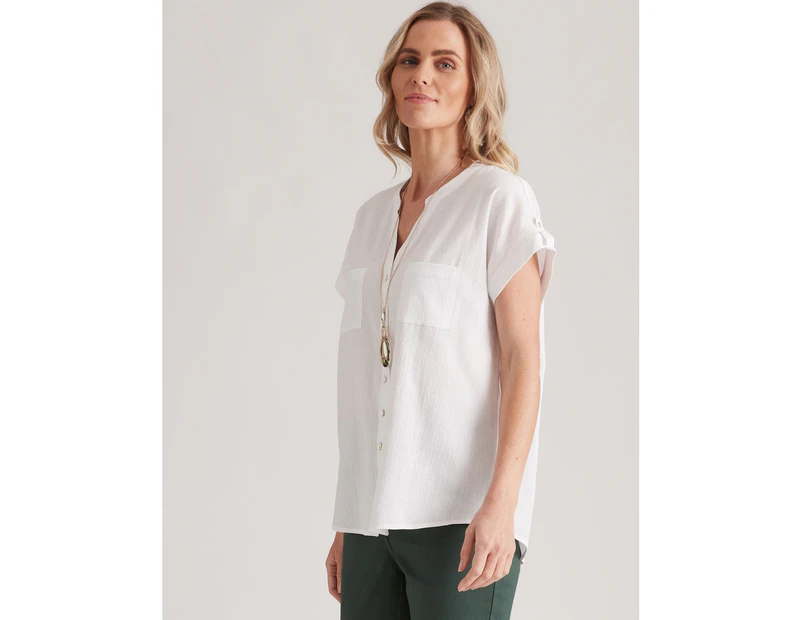 Millers Extended Sleeve Crinkel Cotton Shirt - Womens - White