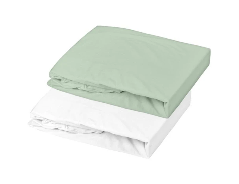 Domiva Set of 2 Fitted sheets - 70 x 140 cm - Jersey - White/Gray green - CATCH