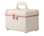 Portable Makeup Train Case Cosmetic Organizer Case Leather Storage Box with Combination Lock (10") - Rose White