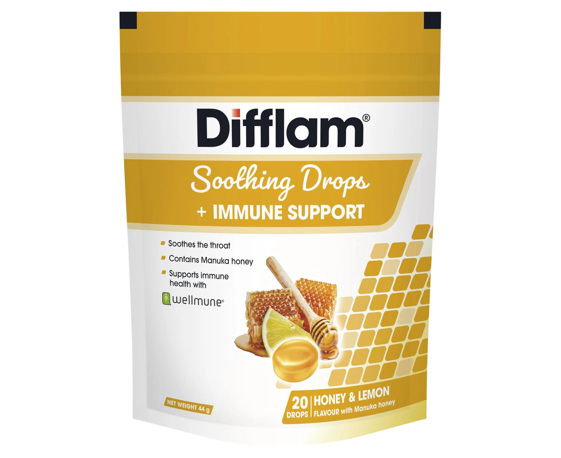 Difflam Soothing Throat Drops + Immune Support Hiney & Lemon 20 Drops