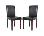 2x Wooden Frame Brown Leatherette Dining Chairs with Solid Pine Legs