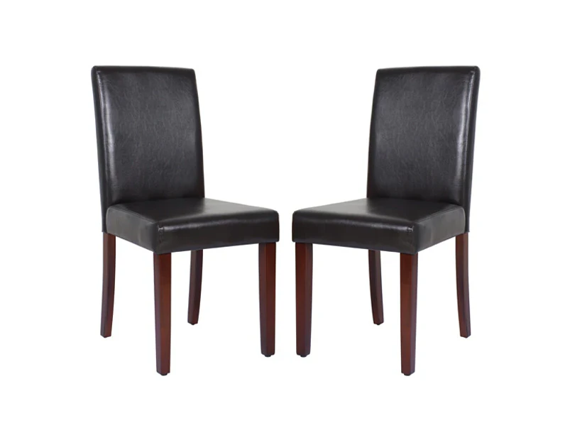 2x Wooden Frame Brown Leatherette Dining Chairs with Solid Pine Legs