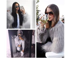 Ladies Fashion Shaggy Faux Fur Coat Jackets Warm Cardigan Outwear Tops - Light Grey