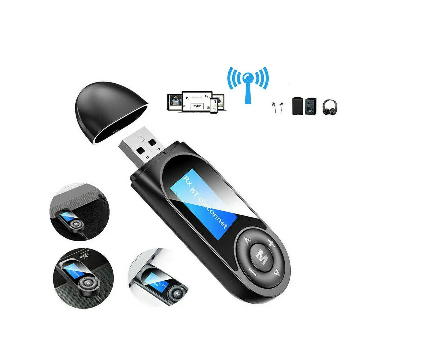 Bluetooth Receiver Transmitter BT5.3 TX RX U Disk RCA 3.5mm AUX Jack Stereo  Music