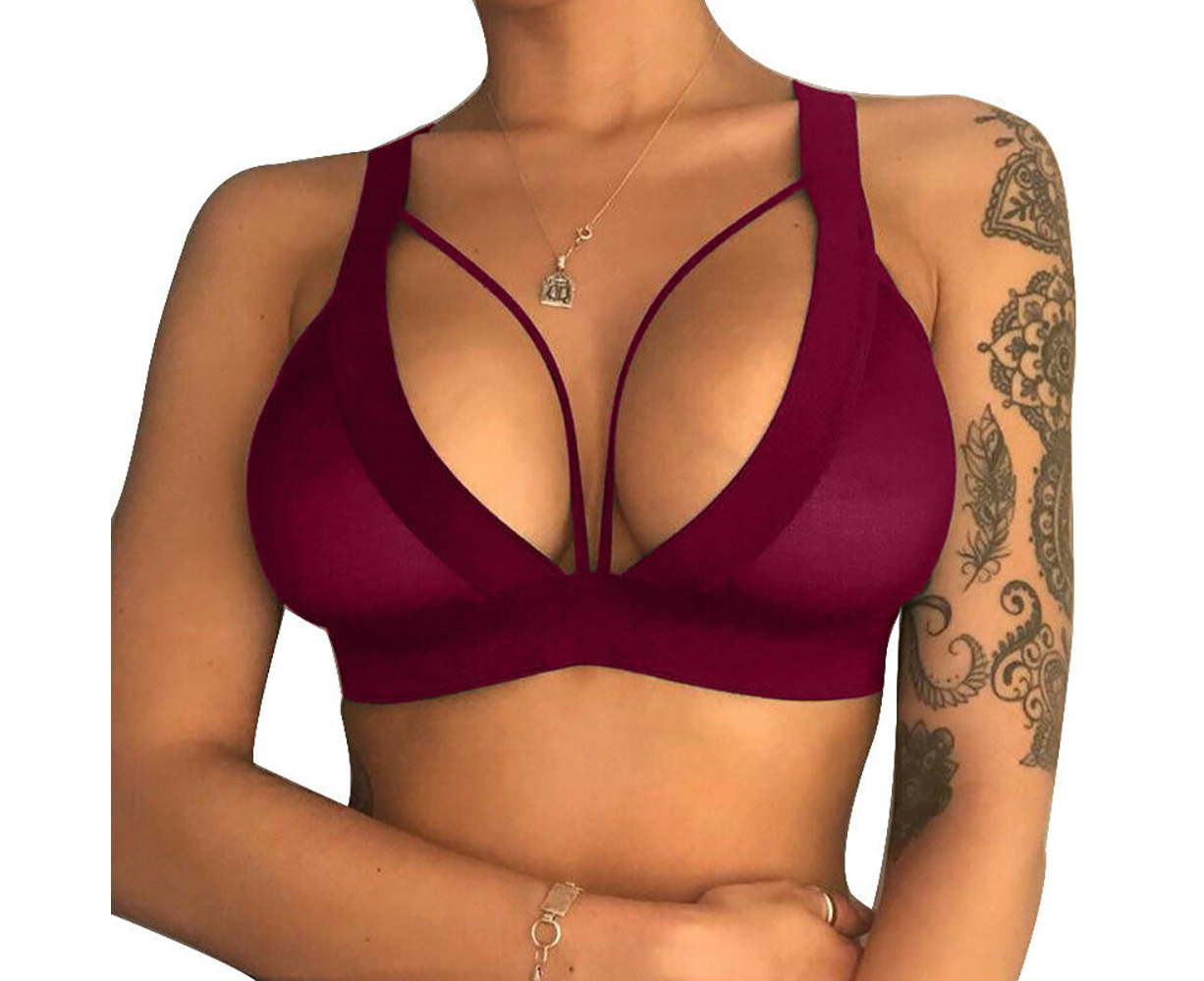 Fashion Sexy Underwear Push Up Sports Bra Top Womens Bralettes Solid  Lingerie - Red