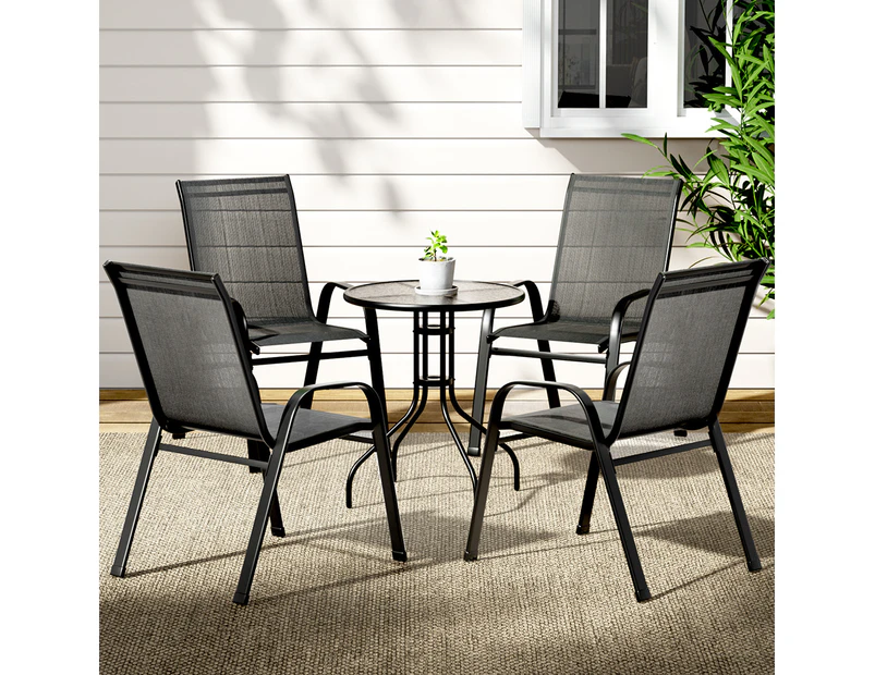 Gardeon 5PC Bistro Set Outdoor Table and Chairs Stackable Outdoor Furniture Black