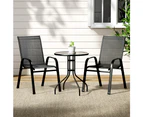 Gardeon 3PC Outdoor Bistro Set Table and Chairs Stackable Patio Furniture Black