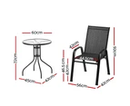 Gardeon 3PC Outdoor Bistro Set Table and Chairs Stackable Patio Furniture Black