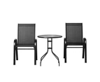 Gardeon 3PC Outdoor Bistro Set Table and Chairs Stackable Patio Furniture Black