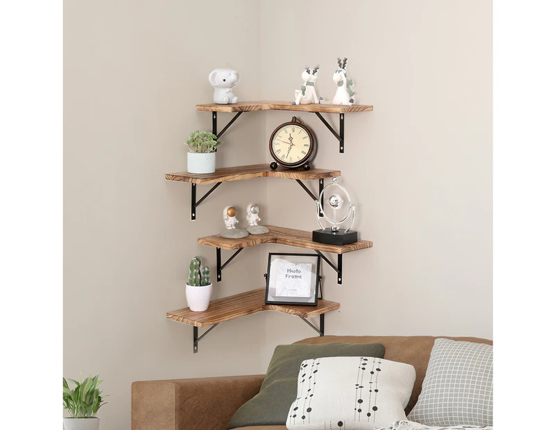 Levede Floating Shelf DIY Corner Hanging Shelves Wall Mounted Storage Wood 4PC - Natural