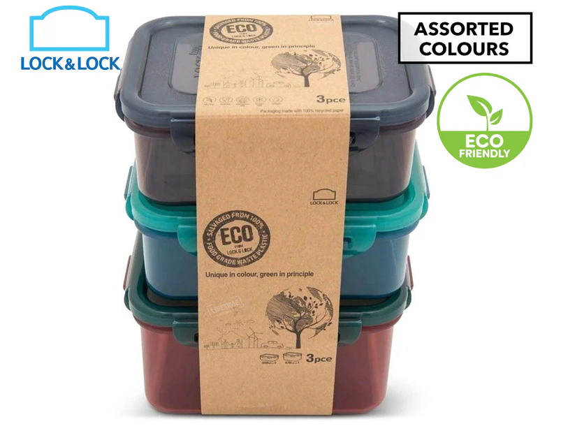 Lock & Lock Eco Short Rectangular Food Container 3-Pack - Assorted
