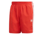 Adidas Mens Lush Red 3-Stripes Swim Shorts Swimwear Polyester - Lush Red