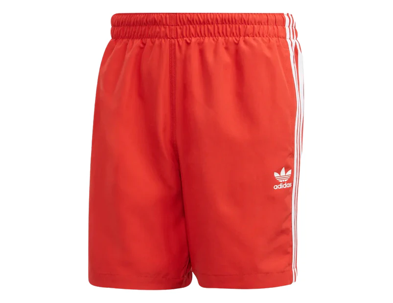 Adidas Mens Lush Red 3-Stripes Swim Shorts Swimwear Polyester - Lush Red