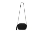 Mocha Chevron Box Leather Crossbody Bag - Black/Silver