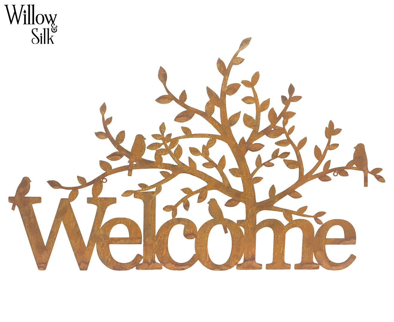 Willow & Silk 90x55cm Laser Cut Welcome Tree Wall Art - Rust