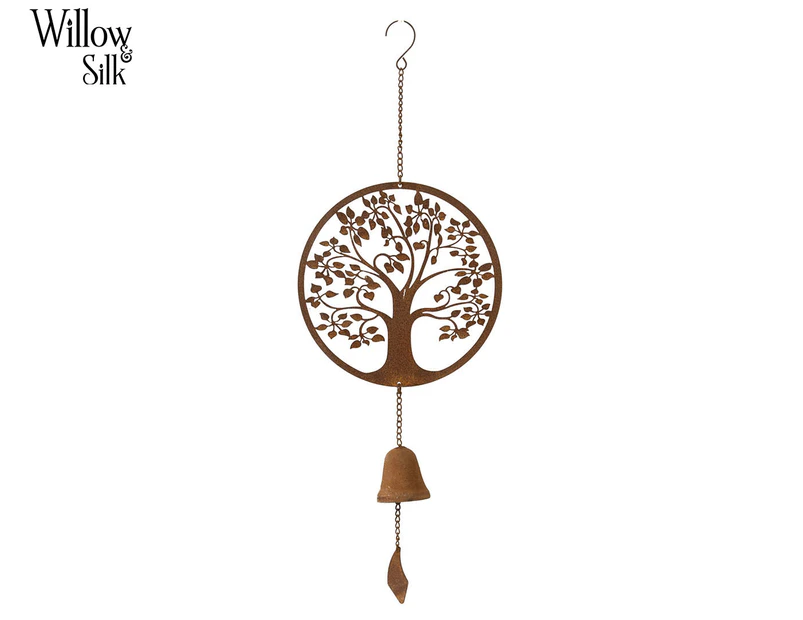 Willow & Silk 23x46.6cm Rusty Tree Of Life w/ Bell Chime Hanger - Rust