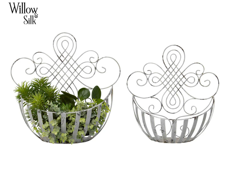 Willow & Silk 2-Piece Nested Fleur Wall Planter Set - Distressed Grey