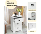 Giantex 3 Drawers Bedside Table Wood Nightstand Storage Cabinet Side Table Bedroom Living Room Home White
