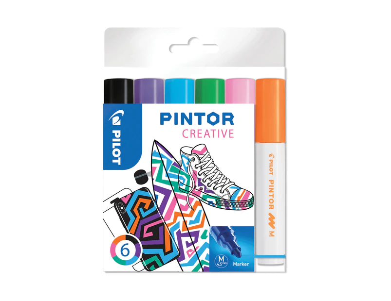 Pilot Pintor Marker Bullet Tip Medium Line 6 Piece Wallet (Fun Colours)