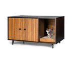 Costway Sideboard Coffee Table Wood Cat Litter Cabinet Pet House Hidden Cat Furniture w/2 Doors & Scratching Pad