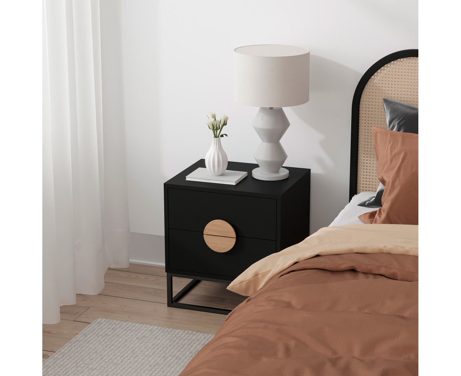 Black bedside table on sale with gold handles