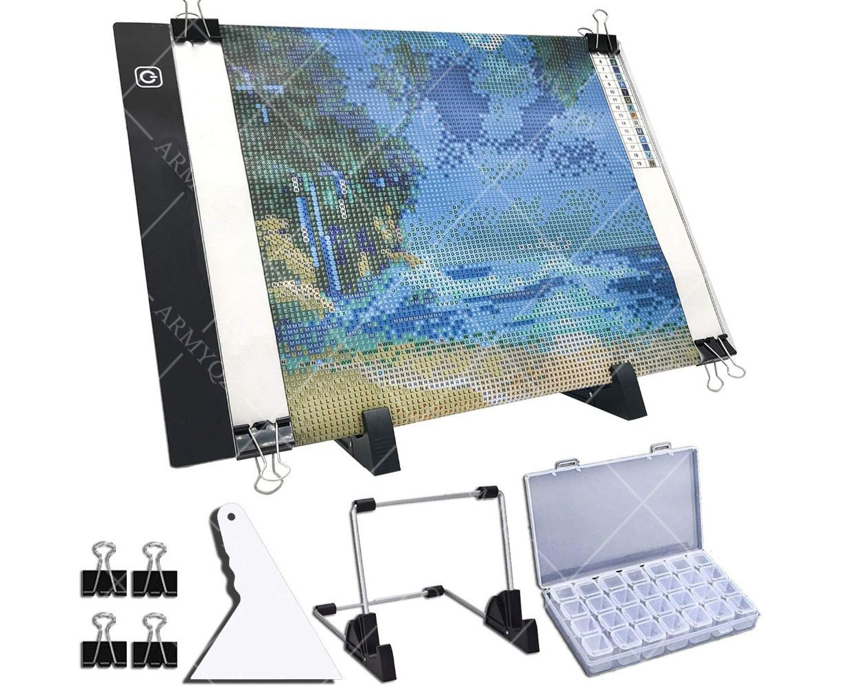 A4 LED Light Box with Stand and Clips,Improved Brightness Stepless Dimmable Tracer Ultra-Thin USB Powered Portable LED Artcraft Tracing Light Pad for Drawing Designing Copying & Diamond Painting 