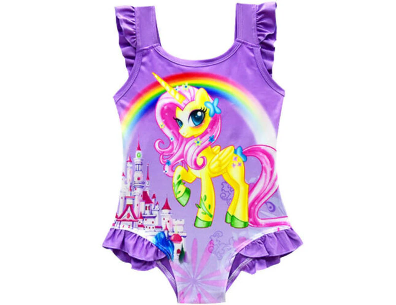 Kids Girls Unicorn Swimwear One Piece Swimsuit Beachwear - Purple