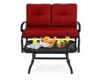 Costway 2PC Indoor Outdoor Furniture Set Bench Loveseat Garden Chair w/Coffee Table Lounge Chair Set Red