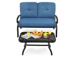 Costway 2PC Indoor Outdoor Furniture Set Bench Loveseat Garden Chair w/Coffee Table Lounge Chair Set Navy