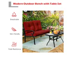 Costway 2PC Indoor Outdoor Furniture Set Bench Loveseat Garden Chair w/Coffee Table Lounge Chair Set Red