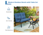 Costway 2PC Indoor Outdoor Furniture Set Bench Loveseat Garden Chair w/Coffee Table Lounge Chair Set Navy