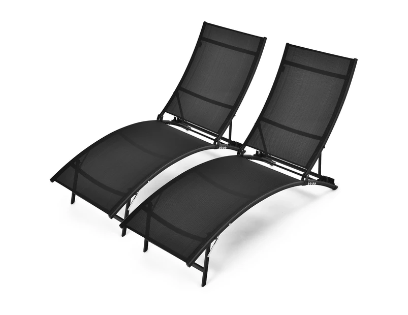 Costway 2 PCS Patio Folding Chaise Lounge Chair Recliner Adjustable Stackable Deck Black