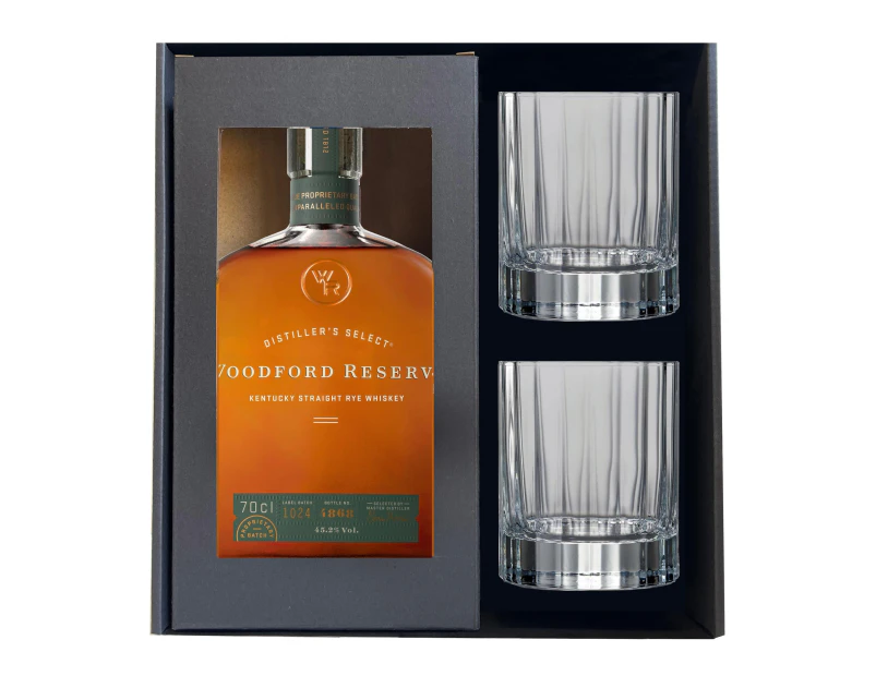 Personalised Woodford Reserve Rye and Crystal WhiskyGlass Set Gift Box 700ml 40% ABV.