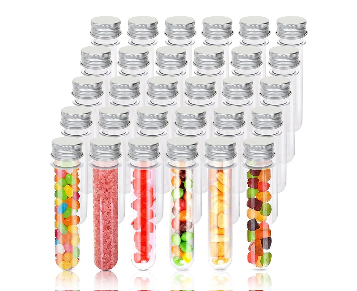 50PCS 45ML Clear Plastic Test Tubes with Screw Caps for Wedding Party Decor