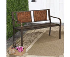 Costway Rattan Backrest Patio Garden Bench Steel Frame Park Yard Lounge Outdoor Porch Furniture