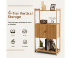 Costway Bamboo Bathroom Cabinet Freestanding Tall Storage Shelf Unit w/2 Doors & Shelves