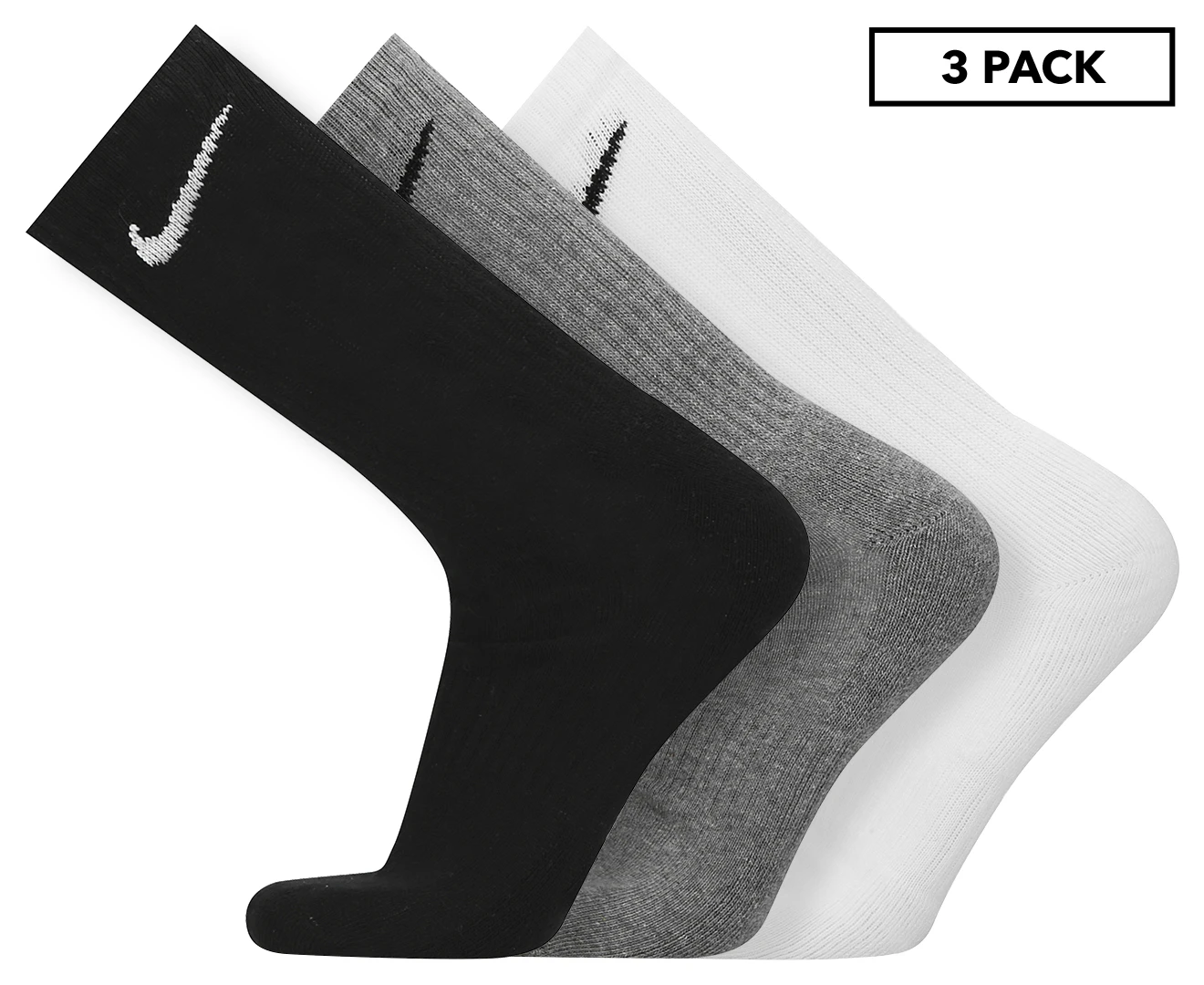 Nike Men's Everyday Cushion Crew Socks 3-Pack - Black/White/Carbon Heather