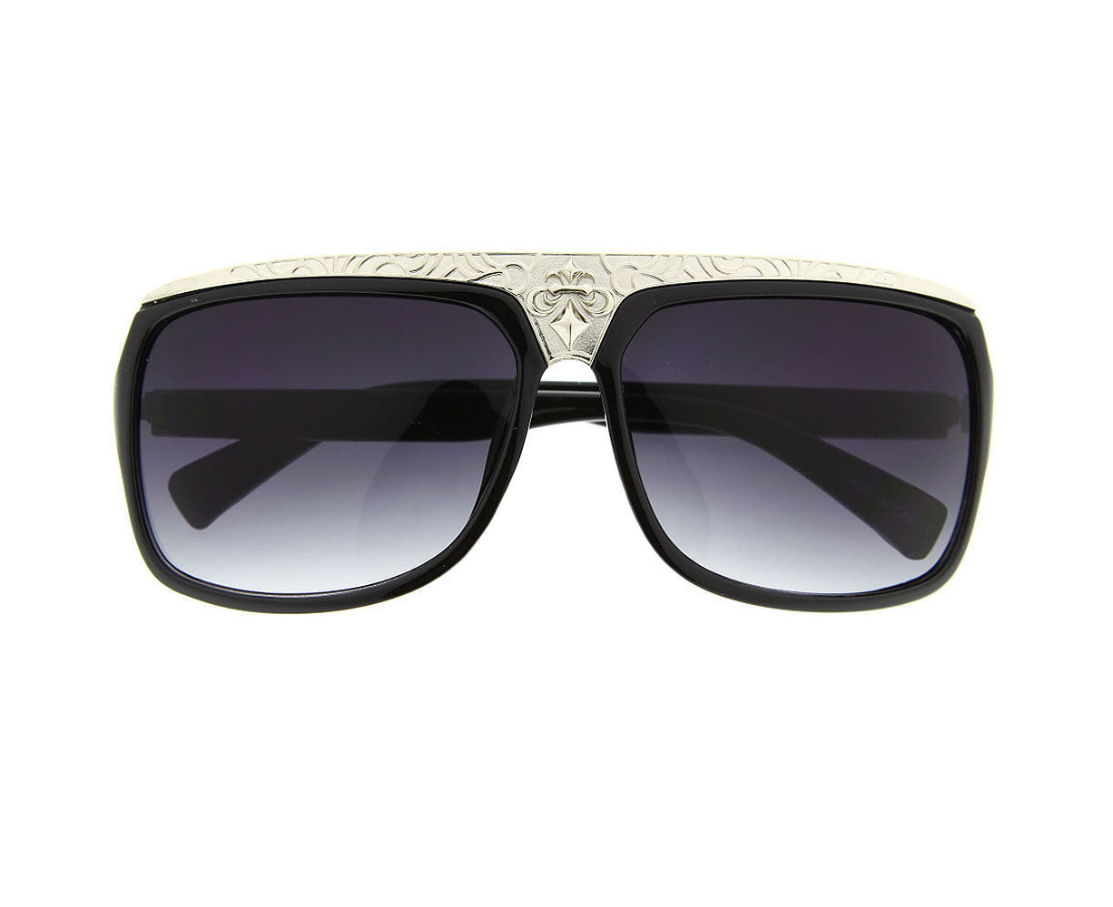 Grinderpunch Metal Crown Wide Flat Top Sunglasses Black Black Au 