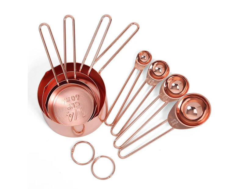 8PCS Rose Gold Multi Purpose Stainless Steel Measuring Cups Spoons Teaspoon Kitchen Baking Cooking Gadget Tools Set Kit