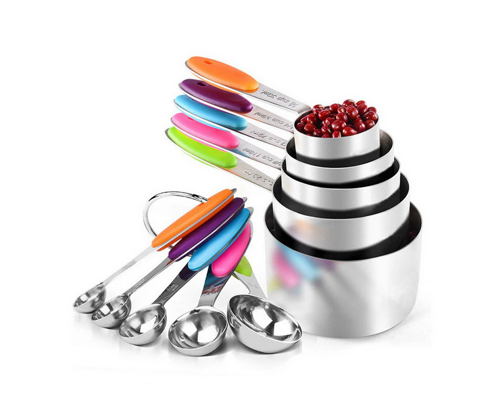 10PCS Multi Purpose Stainless Steel Measuring Cups Spoons Teaspoon Kitchen Baking Cooking Gadget Tools Set Kit