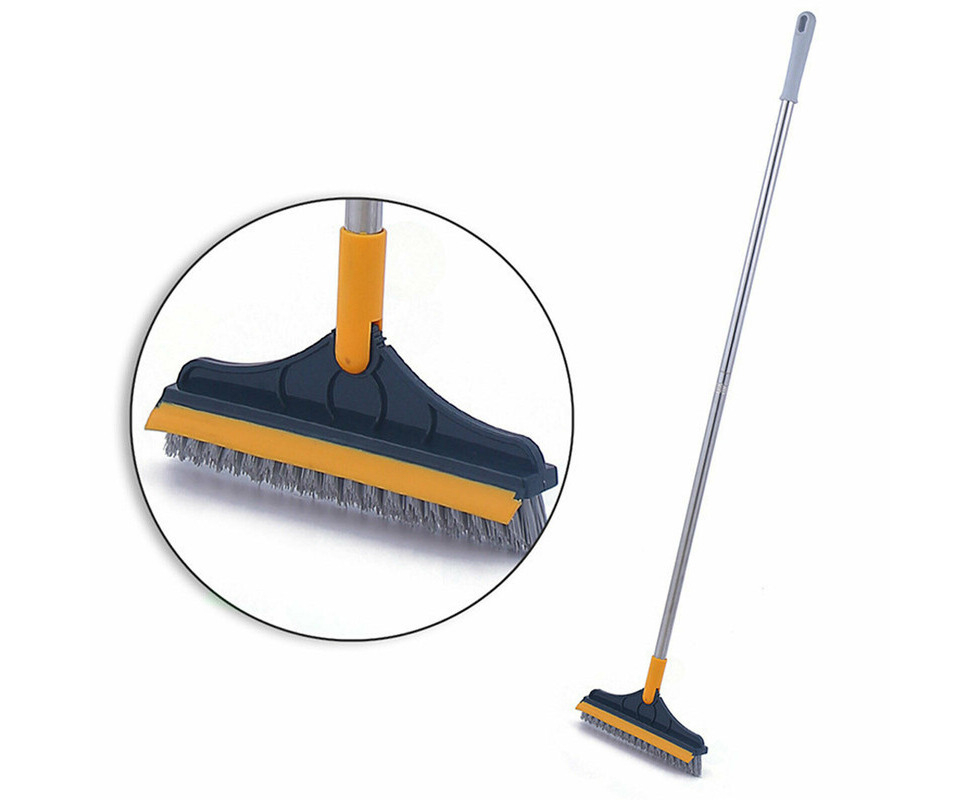 Gray Multifunction Magic Broom,Floor Dust Mop Sweeper Wiper Pet Hair Removal Tool with Squeegee And Telescopic Handle for Kitchen Bathroom Toilet 