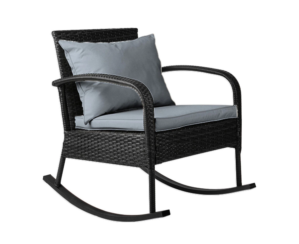 Gardeon Outdoor Furniture Rocking Chair Wicker Garden Patio Lounge Setting Black